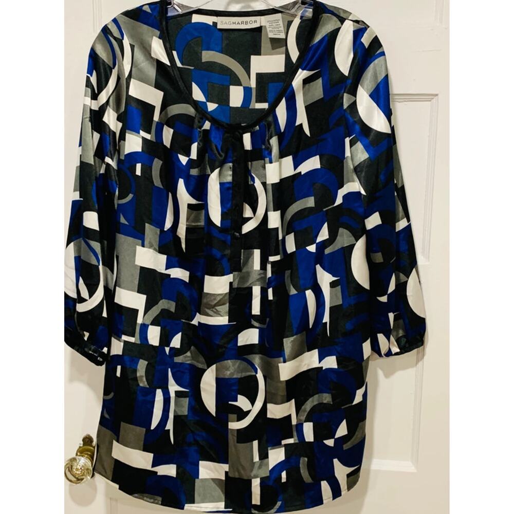 Sag Harbor Women's Tunic Blouse Long Sleeve Scoop Neck Size Small